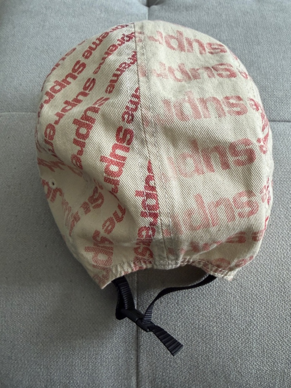 Supreme Beige Cap with Red Allover Logo Print - Picture 2 of 2